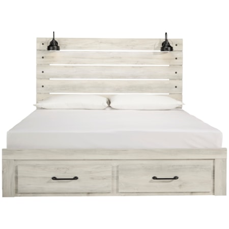 King Bed w/ Lights &amp; Footboard Drawers