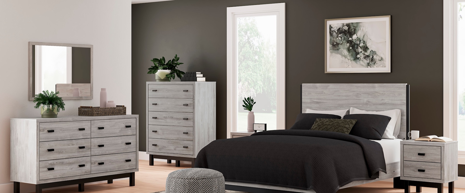 Contemporary Queen Panel Bed Bedroom Set