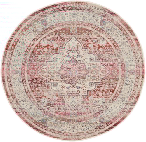 4'  Red/Ivory Round Rug