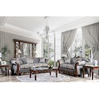Traditional Sofa and Loveseat Set with Wood Trim 