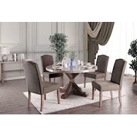 5-Piece Rustic Round Dining Table Set with Marble Top