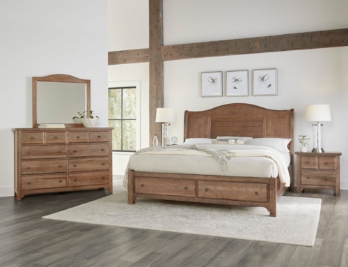 Farmhouse 4-Piece Queen Arched Bedroom Set with Footboard Storage