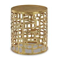 Antiqued Goldtone Accent Table with Geometric Design