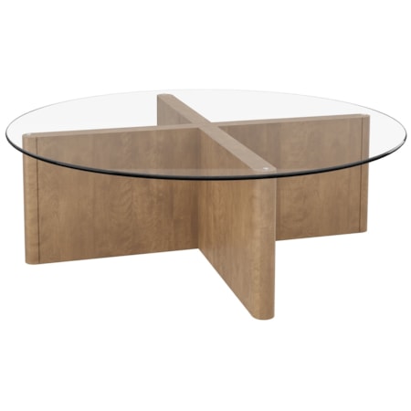 48" Round Glass-Top Coffee Table w/X-Base