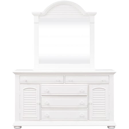 Cottage 5-Drawer Dresser with Arched Mirror