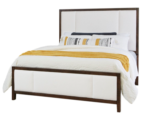 Transitional California King Upholstered Panel Bed