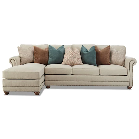 Traditional 2-Piece Sectional Sofa w/ LAF Chaise Lounge & Nailhead Trim