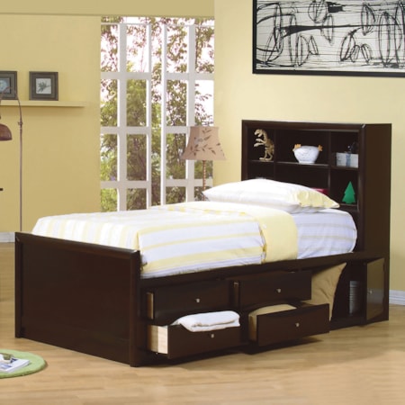 Wood Twin Storage Bookcase Bed