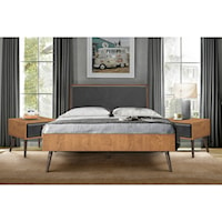 Rustic 3-Piece Upholstered Platform Bedroom set in Queen with 2 Nightstands