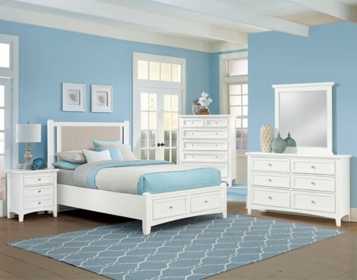 Transitional 5-Piece Grey Upholstered Queen Bedroom Set with Footboard Storage