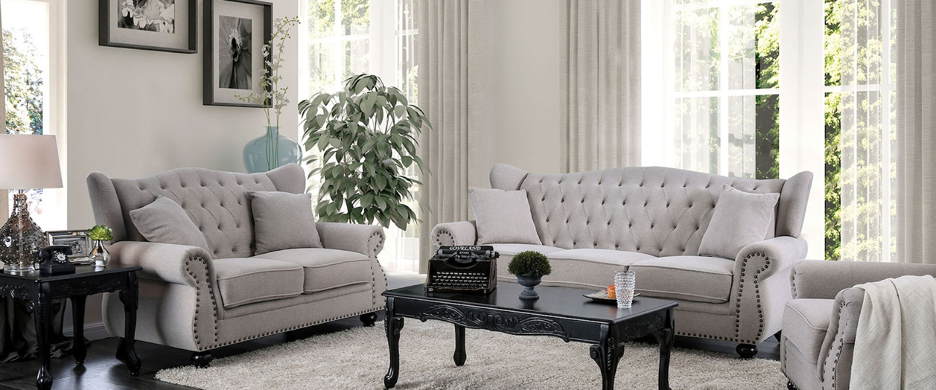 Transitional Sofa and Loveseat Set with Nailhead Trim 