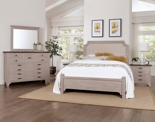 Transitional King Bedroom Group with Upholstered Headboard