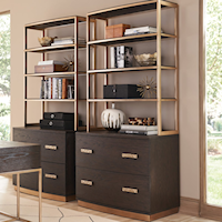 Contemporary Filing Chest and Hutch Set with Gold Accents