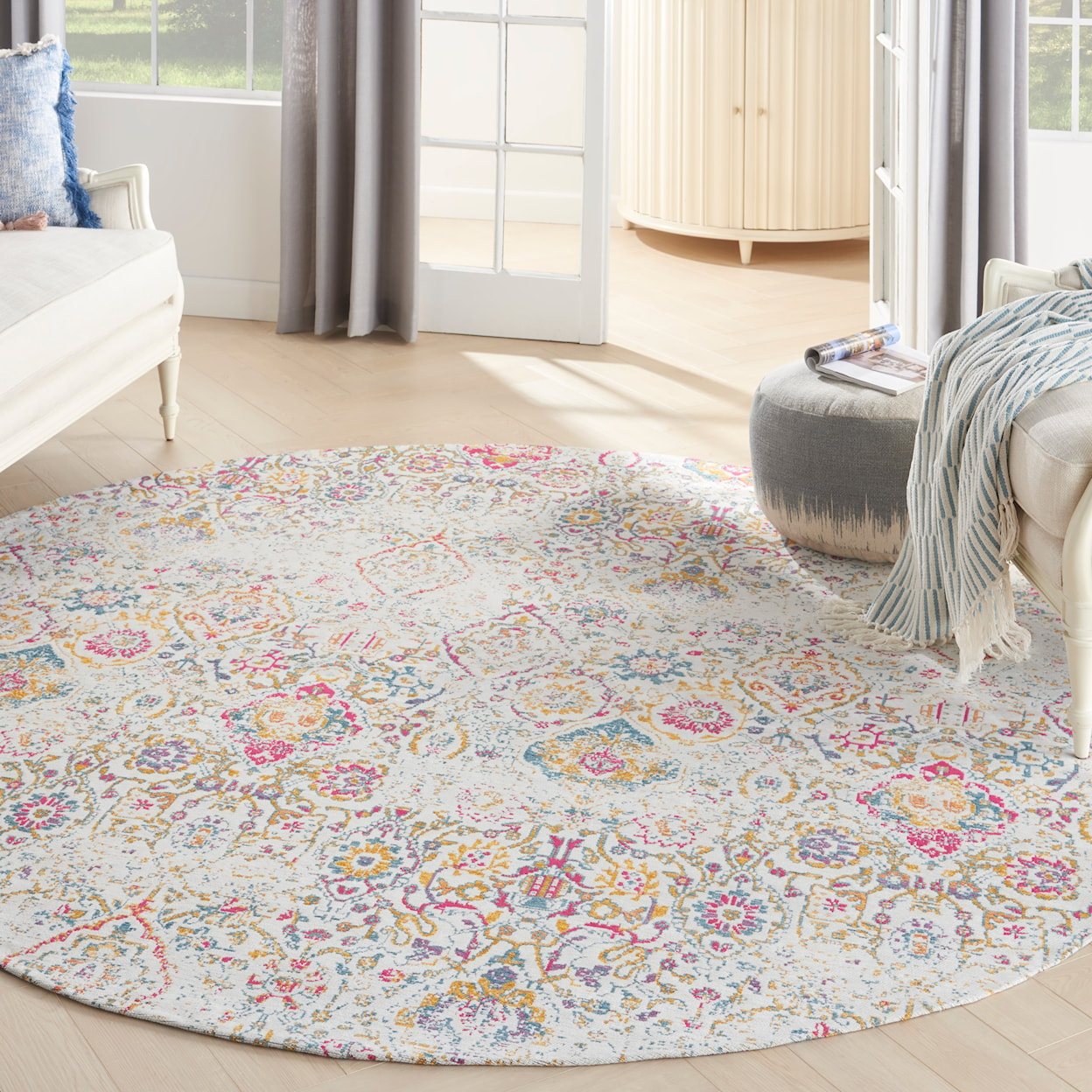 Nourison Damask 8' Round  Rug