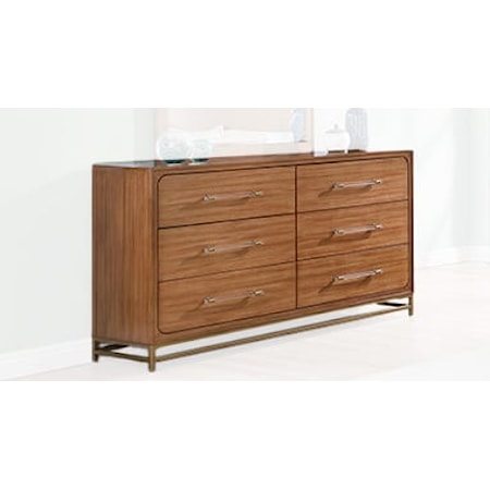 Contemporary 6-Drawer Dresser with Iron Leg Base
