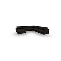 Leather 6-Seat Sectional Sofa with LAF Chaise & Brushed Gold Feet