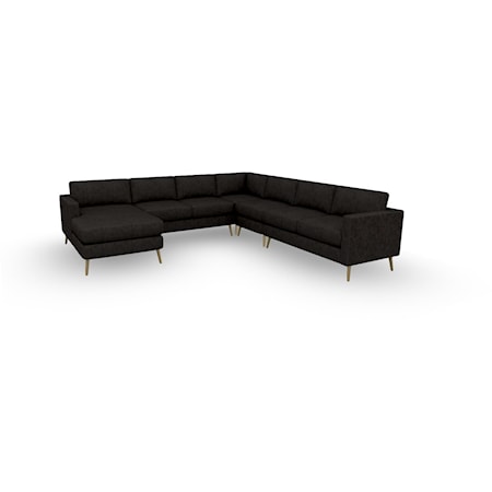 Leather 6-Seat Sectional Sofa with LAF Chaise & Brushed Gold Feet