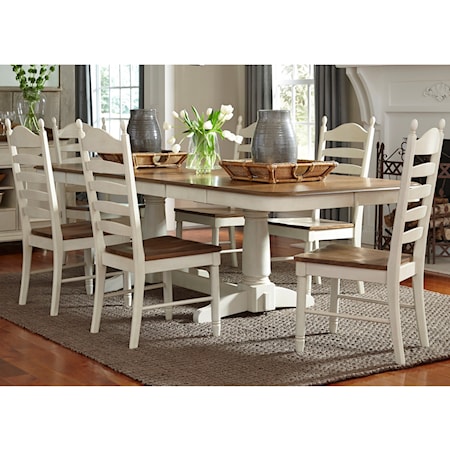 Farmhouse 7-PieceTrestle Table Dining Set with Butterfly Leaves