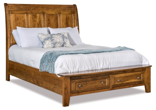 Transitional Queen Sleigh Bed with Storage Footboard