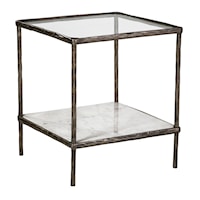 Accent Table in Antique Pewter Finish with Marble Shelf
