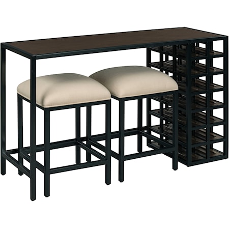 Contemporary Sofa Table with Stools and Wine Storage