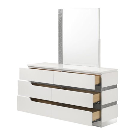 6 Drawer Dresser with Attached Mirror