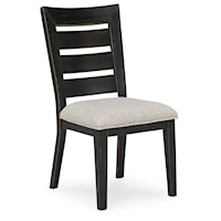Dining Chair in Aged Black with Ladderback and Upholstered Seat