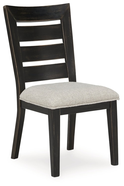 Dining Chair in Aged Black with Ladderback and Upholstered Seat