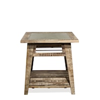 Industrial Side Table with Metal Insert Top