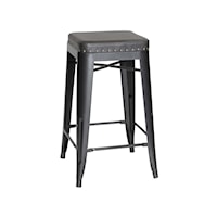Industrial Backless Bar Stool with Nailhead Trim