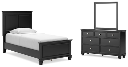 3pc Twin Panel Bed, Dresser & Mirror