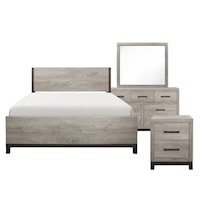 Casual Queen Bedroom Set with Dresser, Nightstand and Mirror