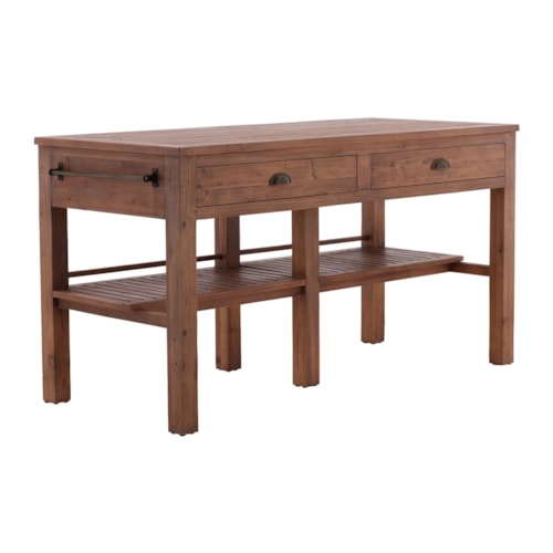 Rustic 2 Pass-Through Drawer Kitchen Island with Shelf