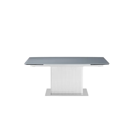 Contemporary Extendable Dining Table with Gray Glass Top and White Pedestal Base