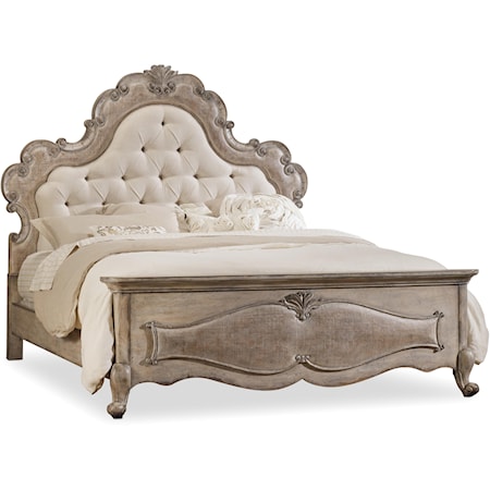 Traditional King Upholstered Panel Bed with Button Tufting
