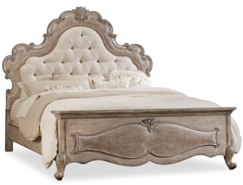 Traditional Queen Upholstered Panel Bed with Button Tufting