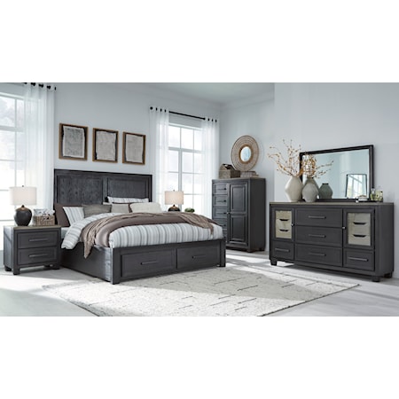 Contemporary Two-Tone King Platform Storage Bedroom Set