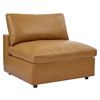 Down Filled Overstuffed Vegan Leather Armless Chair