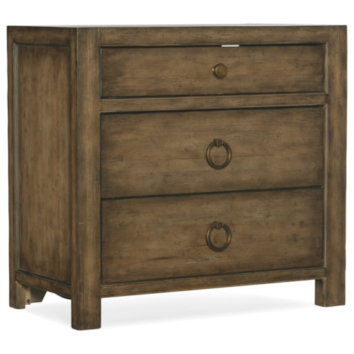 Casual 3-Drawer Nightstand with Outlet and Built-In Lighting