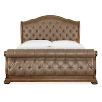 Traditional Queen Upholstered Sleigh Bed with Button Tufting