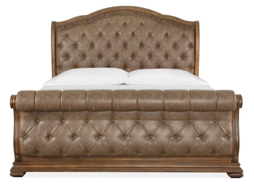 Traditional California King Upholstered Sleigh Bed with Button Tufting