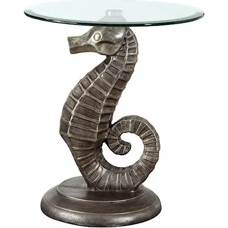 Coastal Side Table with Seahorse Base and Glass Top