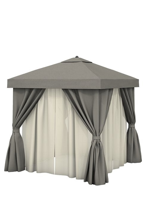 8' Sq. Aluminum Cabana w/Fabric & Sheer Curtain Rods & Vent