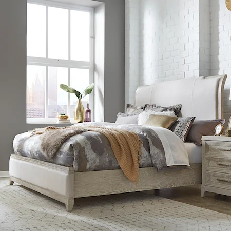 Contemporary Queen Upholstered Bed with Sleigh Headboard