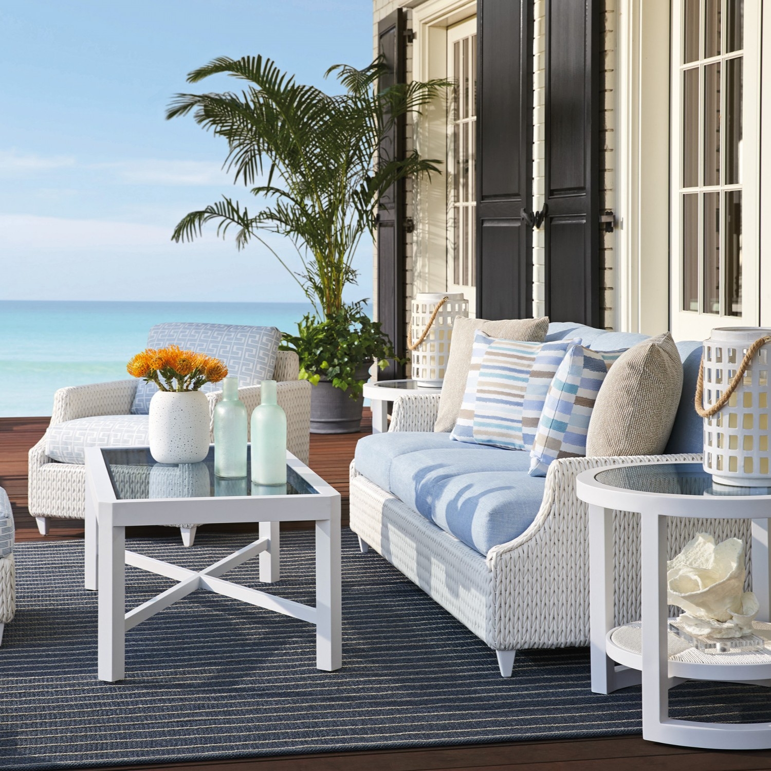 Outdoor Coastal Wicker Sofa with Cushions