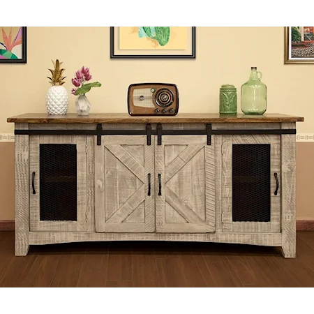 Rustic 70" TV Stand with 4 Doors