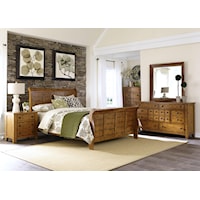 Rustic 5-Piece King Bedroom Group with Antique Brass Hardware