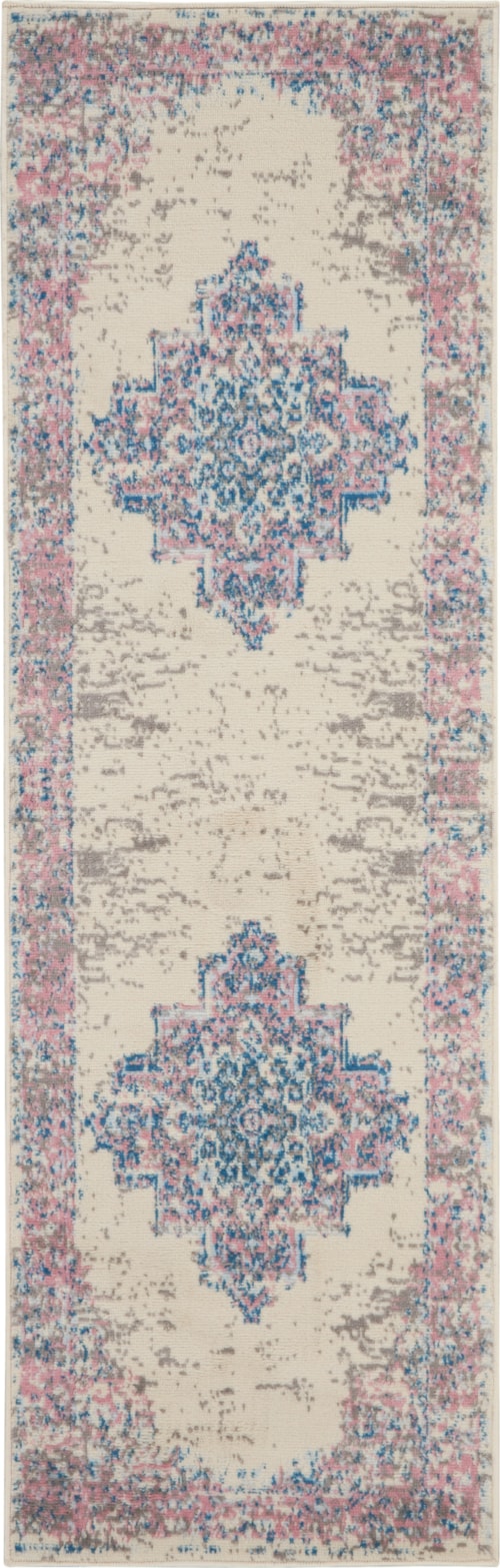 2'2" x 7'6" Ivory/Pink Runner Rug