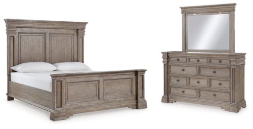 Queen Panel Bed, Dresser And Mirror