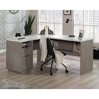 Contemporary L-Shaped Desk with File Drawer & Open Shelving